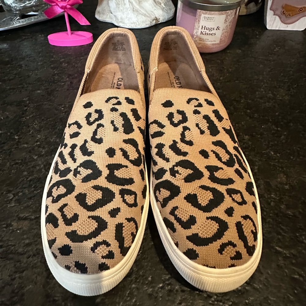 Old Navy Tan and Black Leopard Slip-On Sneakers